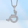 Nuova collana con ciondolo con segno per disabili su sedia a rotelle ghiacciata, regalo di gioielli hip-hop da uomo placcato in argento dorato8710732