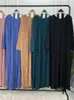 Etnische kleding jumpsuit moslimset vrouwen patchwork geplooide lange jurk met brede pootbroek bijpassend pak islam Dubai Turkije Arabische abaya