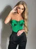 Camisoles Tanques Odessa Cetim Espartilho Crop Top com Copos Strapless Primavera Verão Sexy Off Ombro Festa Sem Mangas Bustier Tank Tops Mulheres 230412