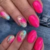 Uñas postizas 24 PCS Bailarina larga brillante Prensa en brillo rosa Estilo francés Falso con diamantes de imitación Artificial Reutilizable