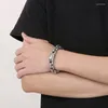Link pulseiras haoyi 13mm de largura aço inoxidável retro martelo padrão pulseira para pulseira masculina punk antigo prata jóias