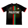 2024 Palestina Futebol Jerseys Black Center Stripe Vermelho Verde Camisa de Futebol Guerra Justiça Março Uniforme de Futebol S-4XL
