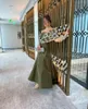 Parti Elbiseleri Zeytin Yeşil Saten Uzun Kollu Prom Beadings Bono Uzunluk Suudi Arapça Kadın Gece Elbise
