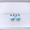 Studörhängen Fashion Elegant Rund Natural Blue Topaz Gem Stone 925 Silver Female Party Gift Jewelry