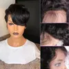 Straight Lace Front Wig Human Hair Pixie Cut Transparent Frontal Wigs For Women Glueless