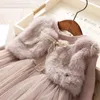 Flickans klänningar Autumn Girls Dresses Children Clothes Fake Mink Jacket Faux Päls Varm Spets Födelsedagsbröllop Party Toddler Casual Vestidos 2-8 år 230413