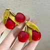 Boucles d'oreilles à tige français Vintage émail rouge goutte à goutte glaçure fruits métal cerise pour femmes fille été doux bijoux cadeau HUANZHI 2023