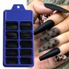 False Nails 100pcs/box solidoll long coffin 가짜 회색 프레스 네일 아트 팁 매트 풀 커버 매니큐어 도구 ms01-10