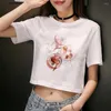 Koszule damskie wycięcie krótkiego rękawu sałata rąbek seksowna letnia koszulka dla dziewcząt tee graficzne pullovers crop top tumblr