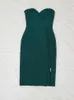 Casual jurken dames luxe sexy strapless backless knop groen split midi bodycon bandage jurk 2023 elegant avondclub feestje