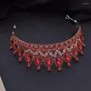 Halsbandörhängen set Red Crystal Crown Bride Wedding Choker Set for Women Brud Tiaras kostymtillbehör