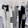 Tom Sweater Polo Collar Grey Wool Knitted Cardigan Womens Early Spring 2024 New Stripe Thin Coat Slim Fit Underlay