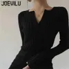 Kvinnors tröjor Joevilu stickad tröja V-Neck Bottom Top Women's Thin Outfit Pullover Korean Fashion Y2k Clothes Babes Goth Black Skinny Jumperl231113