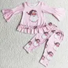 Conjuntos de roupas RTS Baby Girl Roupas Manga Longa Bell Bottoms Outfits Boutique Roupas de Natal Conjunto Papai Noel Imprimir Cute Children Clothes 231113