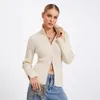 Women's Sweaters Zip Up Sweater Solid Color Stand Collar Long Sleeve Ribbed Knit Shirts Casual Jumpers Vintage Sexy Spring Fall Tops