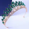 Luxe Baroque Strass Coiffes Couronne De Mariée Et Diadèmes Cristaux De Mode Clair Or Vert Bleu Princesse Accessoires De Mariage Décorations De Tête De Fête D'anniversaire