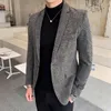 Ternos masculinos estilo coreano simples negócios casual masculino blazer xadrez fino ajuste elegante maduro bonito terno jaqueta cinza marrom traje homme