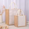 Bolsas de compras 63HC Bolsa de yute de arpillera en blanco con asas Regalo de dama de honor de boda Bordado Artesanía de bricolaje