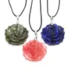 Pendant Necklaces 33mm Carved Rose Flower Gemstone Fashion Necklace Ornament Amethyst Tiger Eye Healing Crystal Charm Jewellery Gifts 1PC