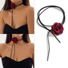 Chains European And American Novel Simple Big Rose Pendant All-match Clavicle Chain Adjustable Black Velvets Cold Wind Necklace