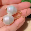 Pendientes colgantes Barroco natural Perla blanca Cristal Piedra preciosa Oro Gancho para la oreja CARNAVAL Pascua Regalos navideños DÍA DE LOS TONTOS Año Hermoso