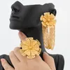 Halskette Ohrringe Set Afrikanischer Goldfarbener Schmuck Für Frauen Blumendesign Quaste Und Fingerring Hochzeiten Party Verlobung