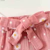 Kleidungssets Süße Frühlings-Neuheiten für Babys, Mädchen-Outfits, langärmliges Kleinkind mit Blumendruck, Gürtelhose und Stirnband-Kleidungsset