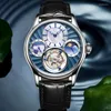 Armbandsur Aesop Real Tourbillon Skeleton Watch for Men Moonphase Mechanical Top Waterproof Watches Sapphire Relogio