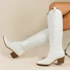 Geklede schoenen Dameslaarzen Retro Herfst Winter Witte kniehoge laarzen Grote maat 41 Dames Comfortabel Wandelen Vrouwelijke Western Cowboylaars Damesschoenen 231113