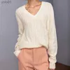 Suéteres femininos Brandy Sweater Mulheres Primavera Outono Pulôveres Navy Sweaters Long Sle V Neck Cable Knit Novo em Crop Tops Malhas para Slim GirlsL231113