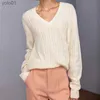 Kadın Sweaters Brandy Sweater Kadın Bahar Sonbahar Külotları Donanma Sweaters Uzun SLE V Boyun Kablosu Örgü Mahsul Üstlerinde Yeni İnce Kızlar İçin Örgüler231113