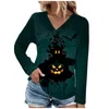 Magliette da donna Camicette Eleganti Moda casual Pieghettato Croce Scollo a V T-shirt Bottoni Tunica Halloween Stampa Zucca Pipistrello Top Femme