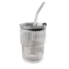 Tubllers 450 ml Stripe Coffee Glass Cup z pokrywką i słomką przezroczyste bąbelkowe szklanki sok herbaty kubki MOCKA MUKA Kubek śniadaniowy Copo 230413