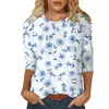 Женские футболки женская три четверти рукав весенний лето -летние топы моды круглой шею