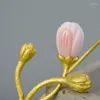 Pendientes de tuerca de plata de ley S925, joyería de flor de jazmín para mujer, chapado en oro Jade 925
