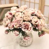 Juldekorationer 2st European Peony Artificial Flower Vase for Home Wedding Bridal Bouquet Silk Rose Fake Flower New Year's Christmas DecorationL231111