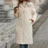 Trench da donna Collo in pelliccia Cappotto oversize con motivo a rombo Giacche Parka lungo Tasca Cappotto in cotone caldo femminile monopetto