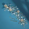 Hair Clips Gold Color Luxury Pearl Rhinestone Resin Crystal Leaf Women's Clip Bridal Headwear Jewelry