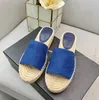 Nuevos zapatos de diseño tejidos de paja P zapatillas zapato de pescador material de tela de lino letras bordadas forro de tela 2 cm suela de goma 35-41 yardas