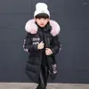 Down Coat 2023 Winter warme jassen voor meisjes Fashion Fur Hooded Children Waterds Waterd uit het deler Kids Katoen bekleed Parkas