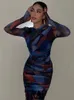 Zweiteiliges Kleid TRAF 2023 Frau 2 Stück Sets Mode Tüll Bedruckte Bluse Schlank Oberteile Hohe Taille ALine Langer Rock Herbst Elegant Lässig 230413