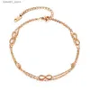 Anklets Kongmoon Multiple Infinity Sign Rose Gold Plated Women Foot Jewelry Endless Love rostfritt stål Justerbart ankelarmband Q231113