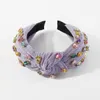 Waffle Knit Heart Crystal Top Knot Headband Full Colorful Rhinestone Hairbands Tiara Hair Accessories For Women Adult Jewelry