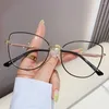 Sunglasses Cat Eye Metal Eyeglasses Frame Support Customized Optical Glasses Blue Light Blocking Anti Eyewear