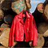 Frauen Leder Echte Echte Jacke Frauen Frühling Herbst Schaffell Mantel Rot Biker Motorrad Chaqueta Cuero Mujer KJ7052