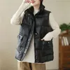 Gilets pour femmes Style japonais Col montant Poches rembourrées Coton Mince Lumière Automne Hiver Manteaux Manteaux Gilet Mode Femmes Casual