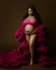 Abiti da festa Flowy Fucsia Abito premaman Poshoot Oggetti di scena Plus Size Manica lunga Volant a strati Abiti Abito maxi in tulle per Baby Shower