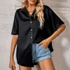 Damenblusen Lack Langarm Shirt Sommer Damen Lose BlusenShort Button Tee Light Medium