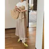 Kjolar lång kjol mode kvinna 2023 y2k kläder sommar vintage koreansk stil elegant en bit maxi tyll hög midja satin lyx