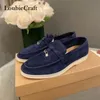 Dress Shoes Summer Walk Loafers LP vrouwen platte schoenen koffie suède slip op metalen slot Tassel mannen mocassins echte lederen slipper causale schoen 230412